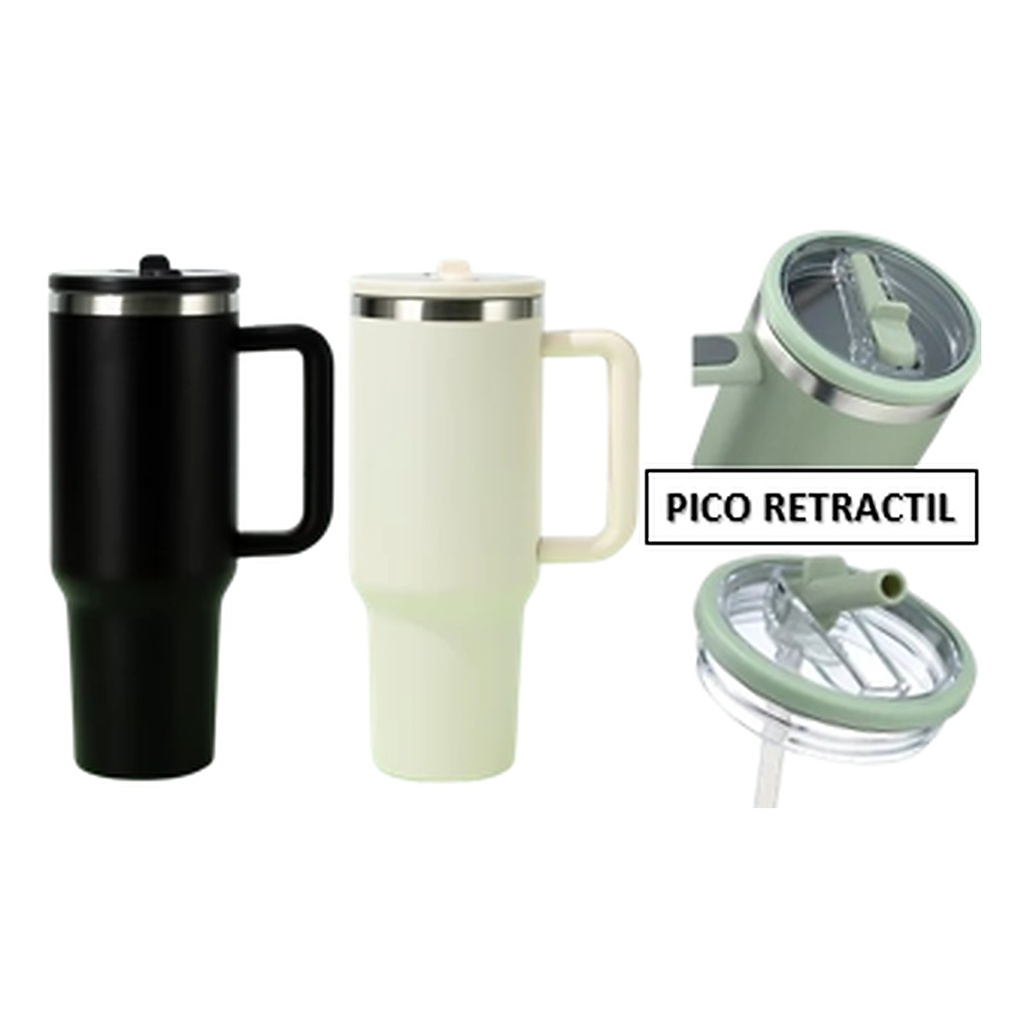 Mug Termico Haifa Doble Pared De Acero Inoxidable Con Caña Flexible