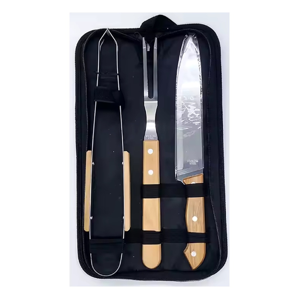 Set Parrillero Shaima Con Mangos De Madera