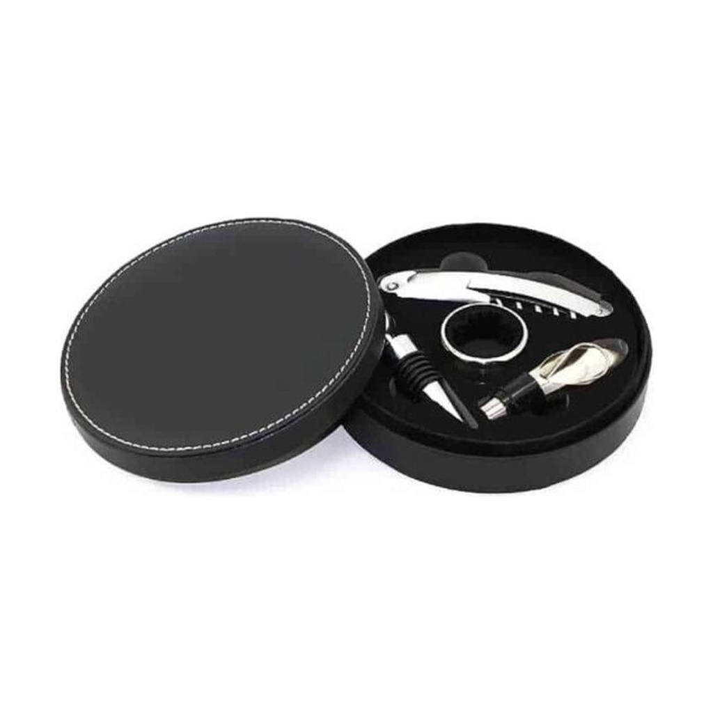 Set De Vino Redondo Con Protector De Cuerina