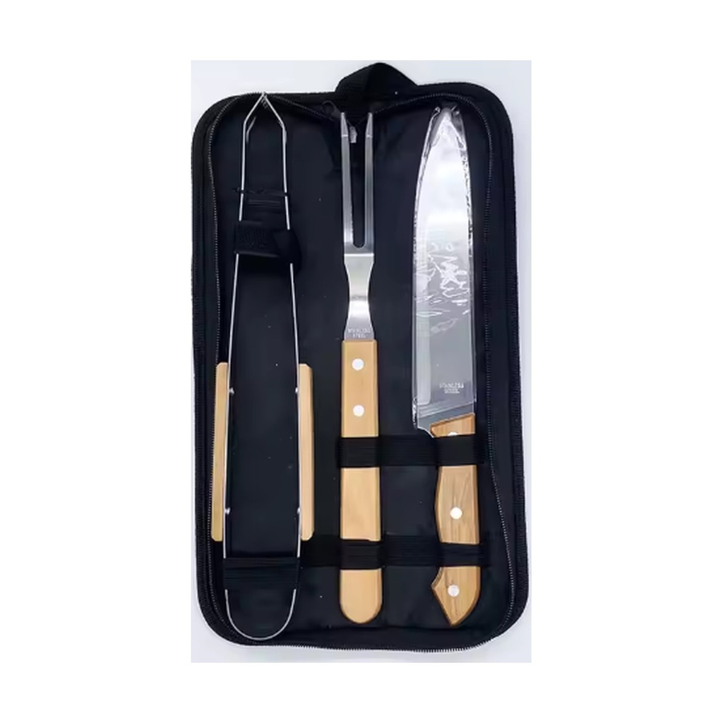 Set Parrillero Shaima Con Mangos De Madera