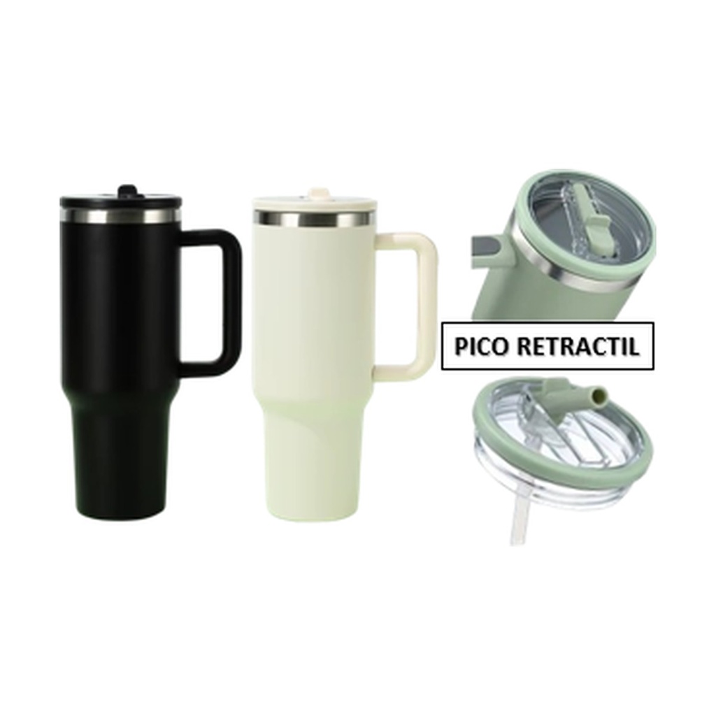 Mug Termico Haifa Doble Pared De Acero Inoxidable Con Caña Flexible