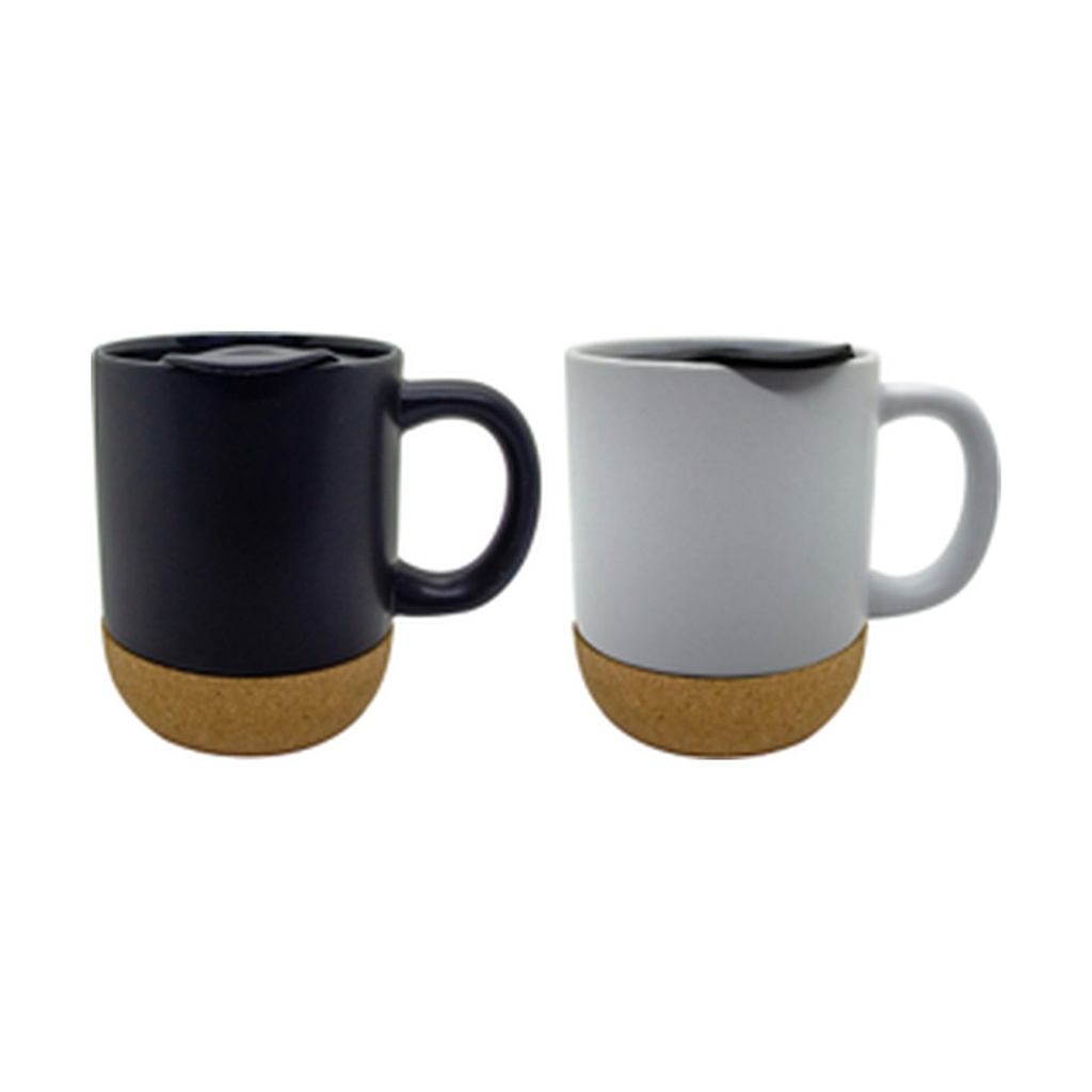 Mug Ceramica Ovalado Con Tapa Y Base De Corcho