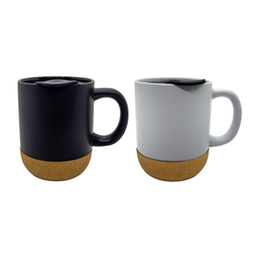 [IP-00351] Mug Ceramica Ovalado Con Tapa Y Base De Corcho
