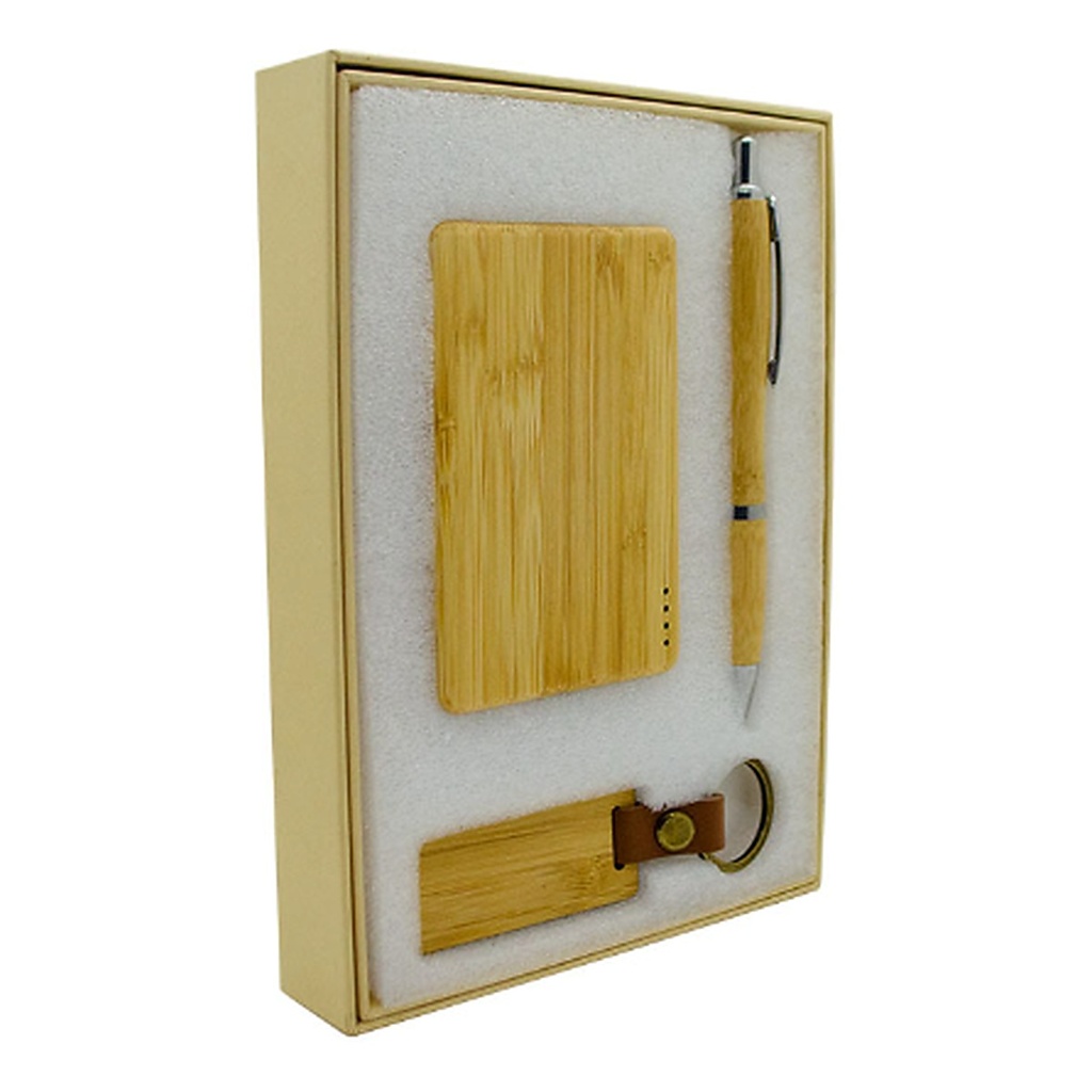 Set Power Bank Premiun Ecologico De Bambu