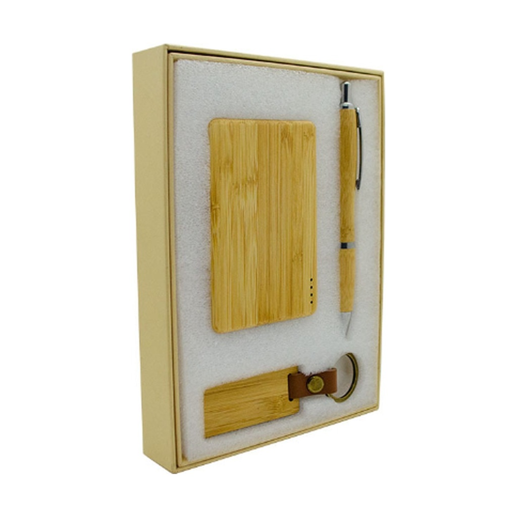 Set Power Bank Premiun Ecologico De Bambu